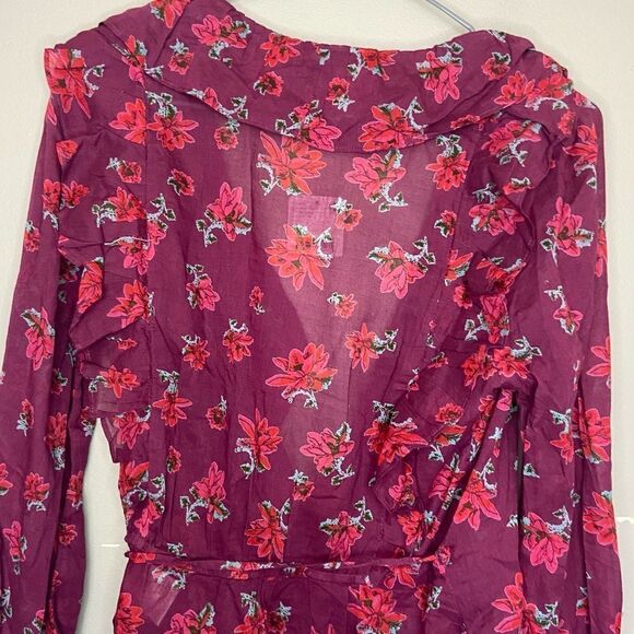 Free People NWT Pink Floral Sultry Combo Amanda Ruffle Top Blouse Size XS - Picture 8 of 9